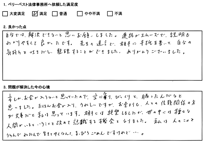 受け取れるお金が1/4から1/2になり、勝ったんだなと思いました